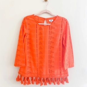 NWT Crown & Ivy Orange Cotton Eyelet Tassels Top